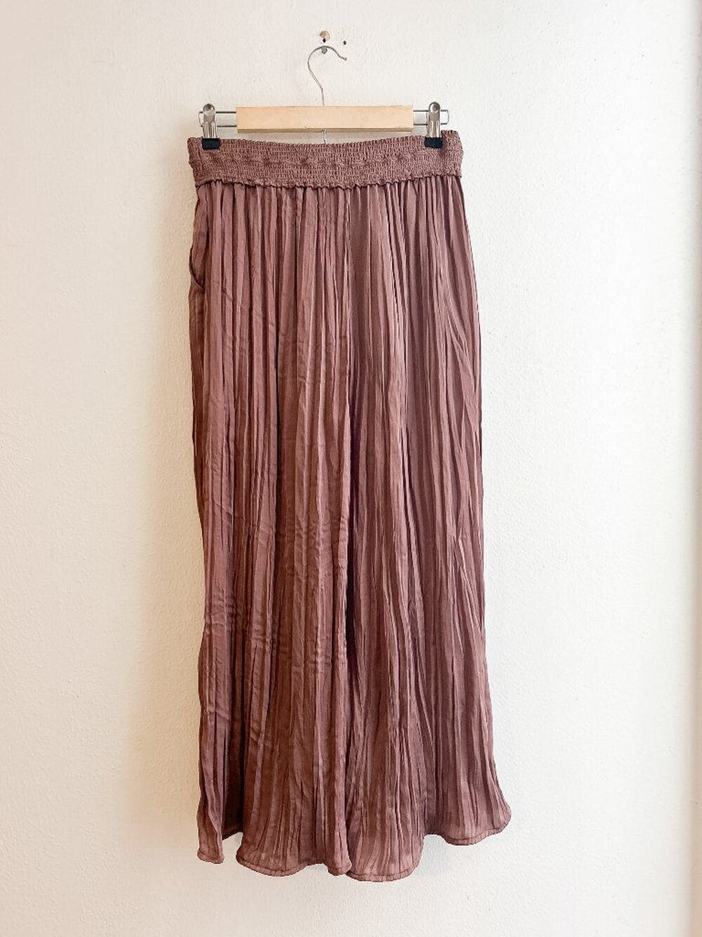 NWT Anthropologie Saturday Sunday Plisse Tassel Pleated Chocolate Wide Leg Pant - Picture 8 of 8